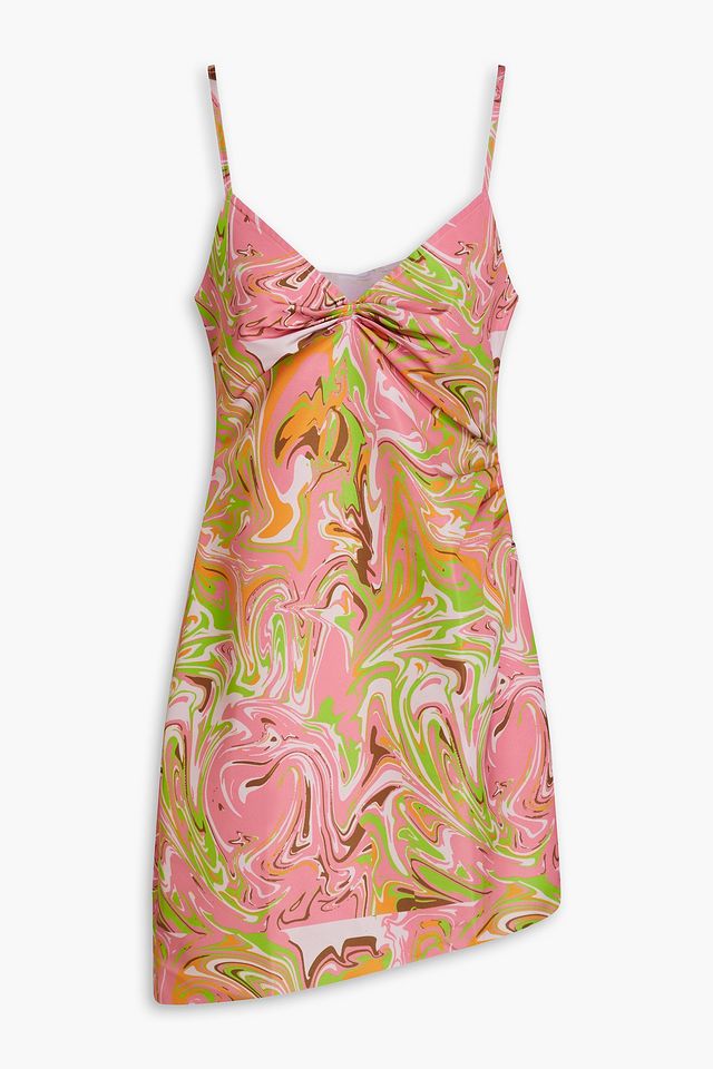 Party Girl asymmetric printed crepe mini dress