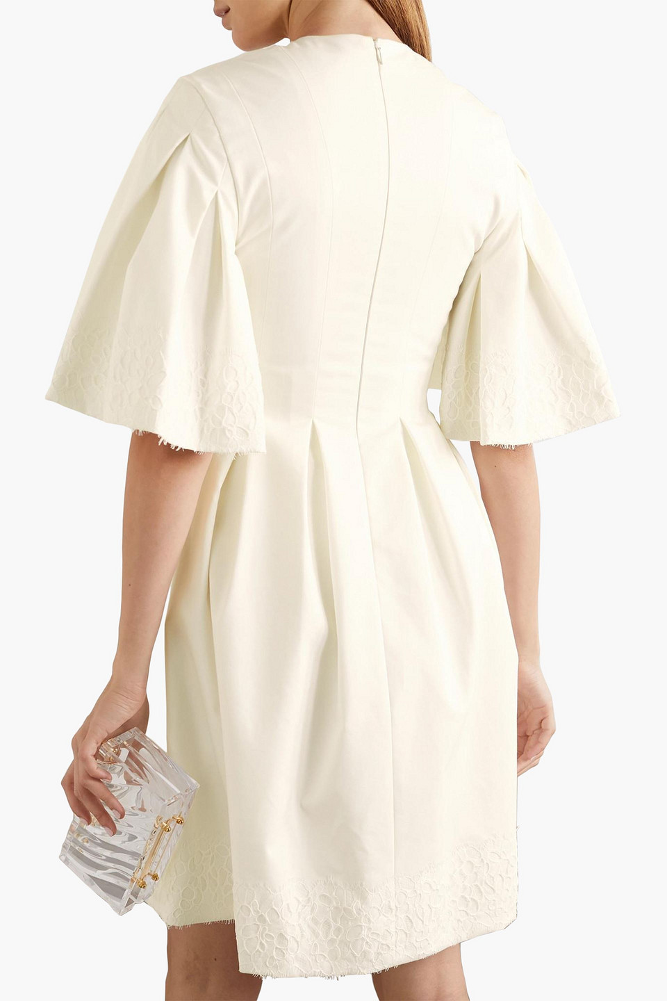 Huishan Zhang - Jamie Plissiertes Minikleid Aus Einer Baumwollmischung Mit Spitzeneinsätzen Und Verzierung - Weiß - Uk 18 