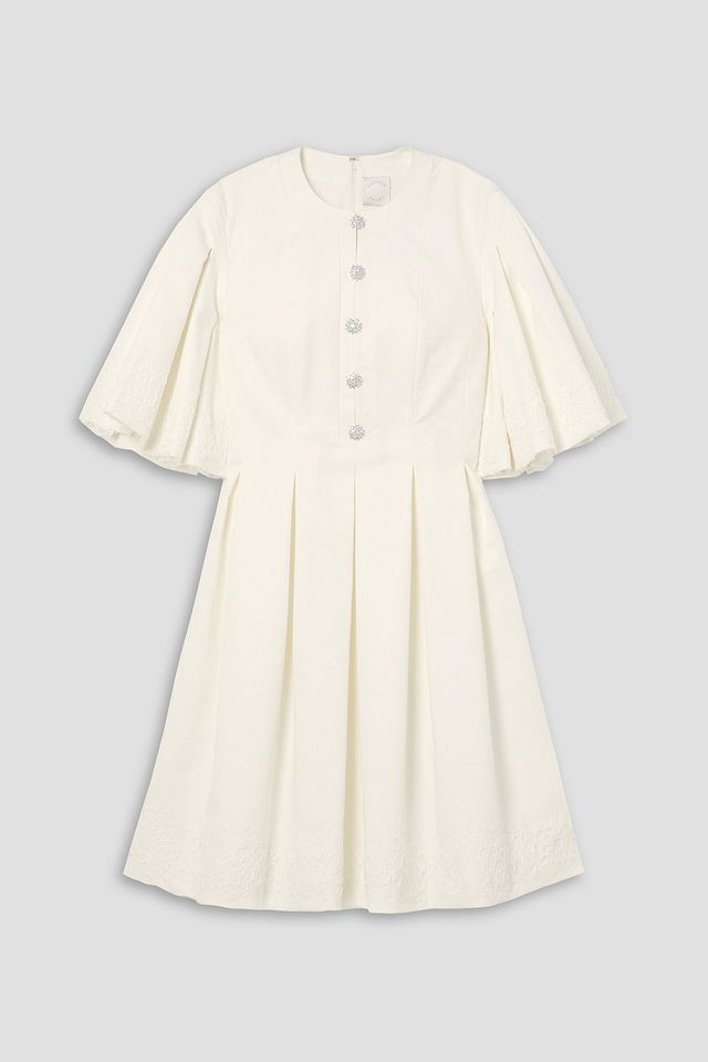 Jaime embellished lace-paneled pleated cotton-blend mini dress