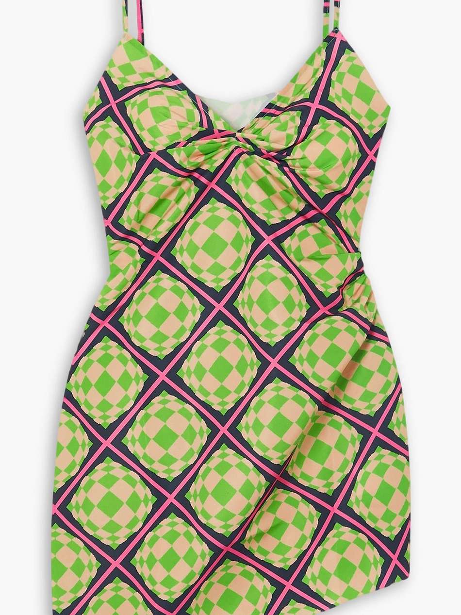 party girl asymmetric printed crepe de chine mini dress