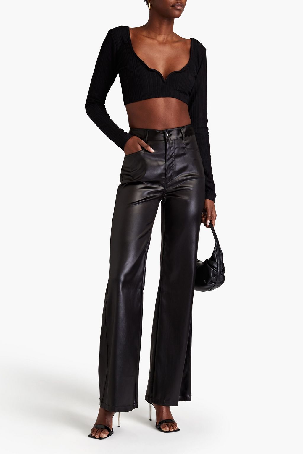 LESLIE AMON Caro cropped ribbed-knit top