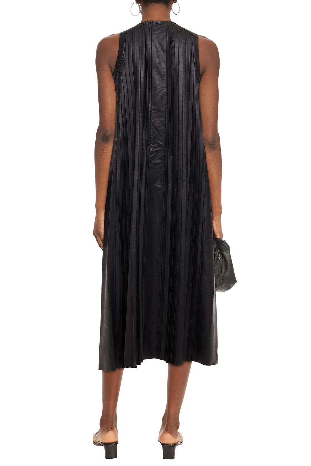 TIBI Pleated faux leather midi dress