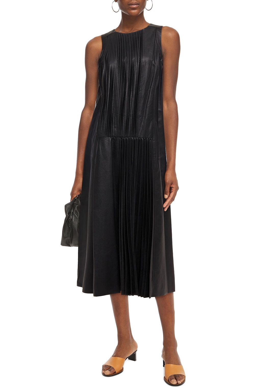 TIBI Pleated faux leather midi dress