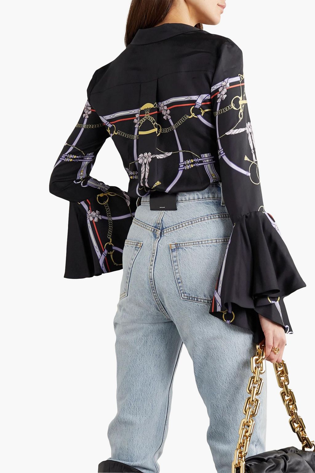 KHAITE Ascher ruffled printed silk-satin blouse