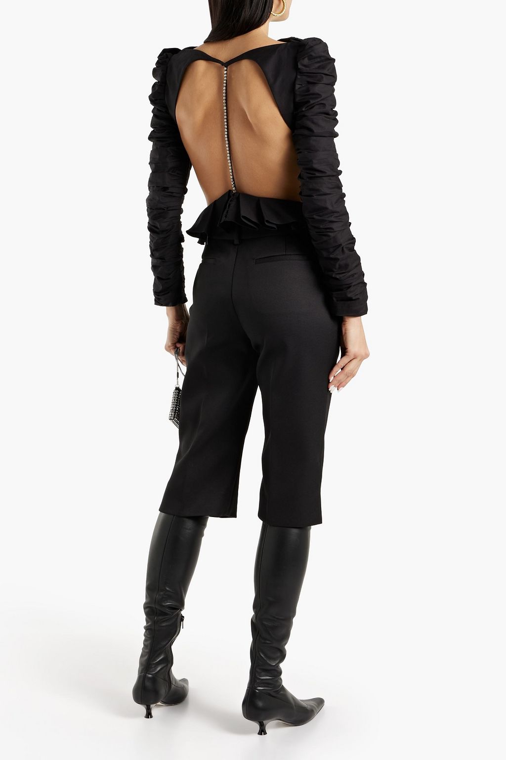 KHAITE Rosy cutout crystal-embellished ruched cotton-twill top