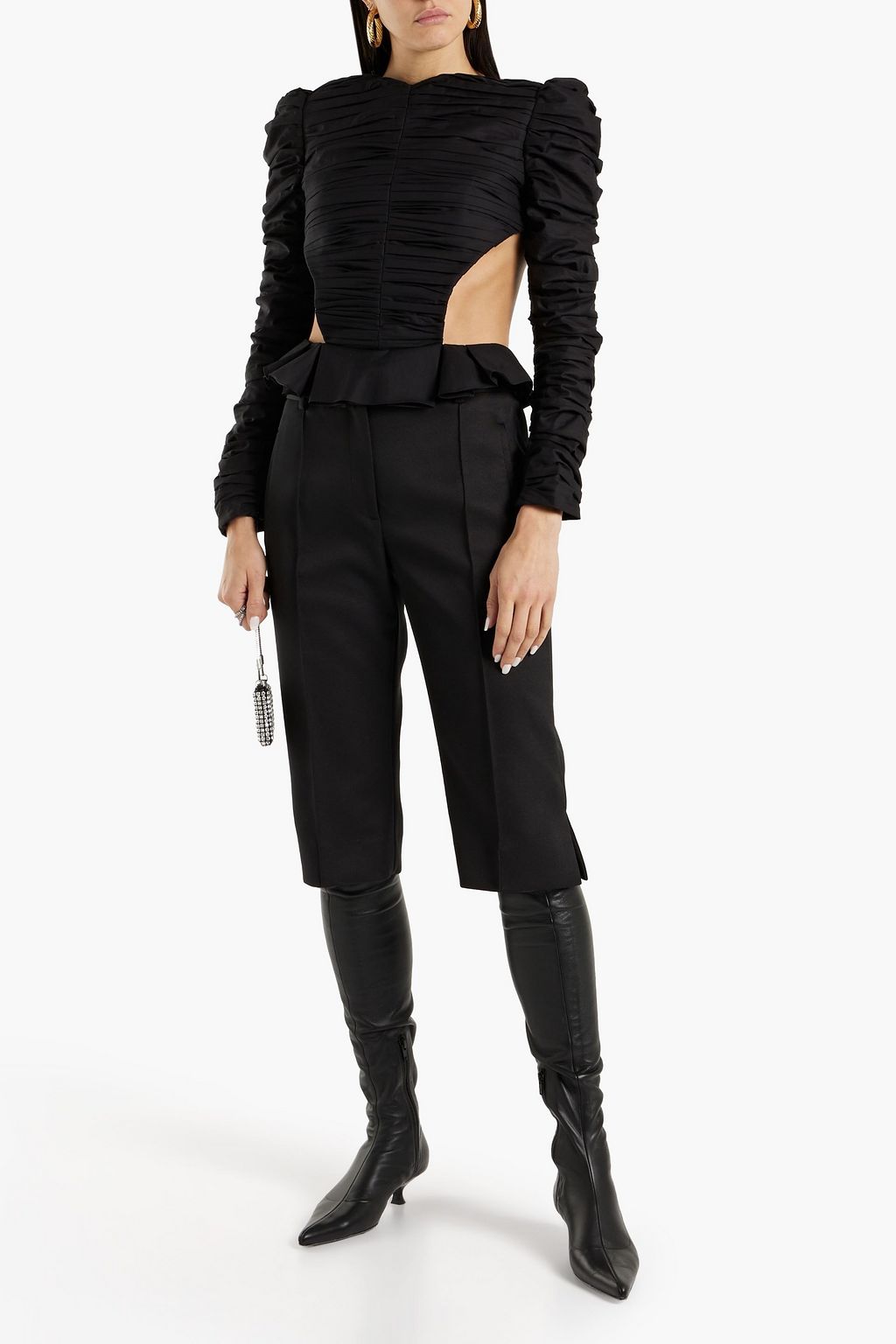 KHAITE Rosy cutout crystal-embellished ruched cotton-twill top