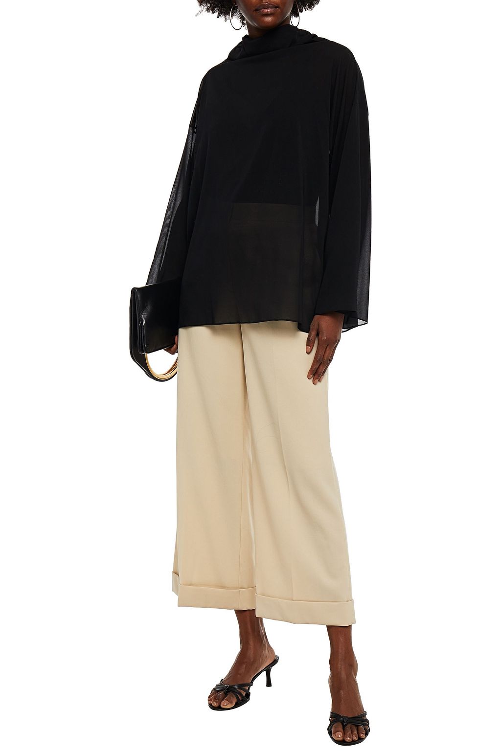 ROSETTA GETTY Silk-blend voile turtleneck top