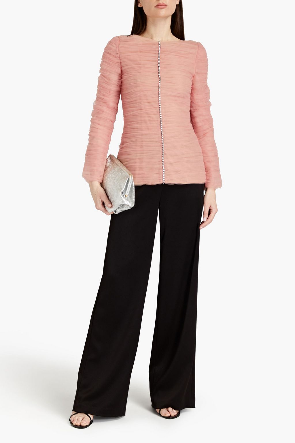 KHAITE Vienna crystal-embellished ruched tulle top