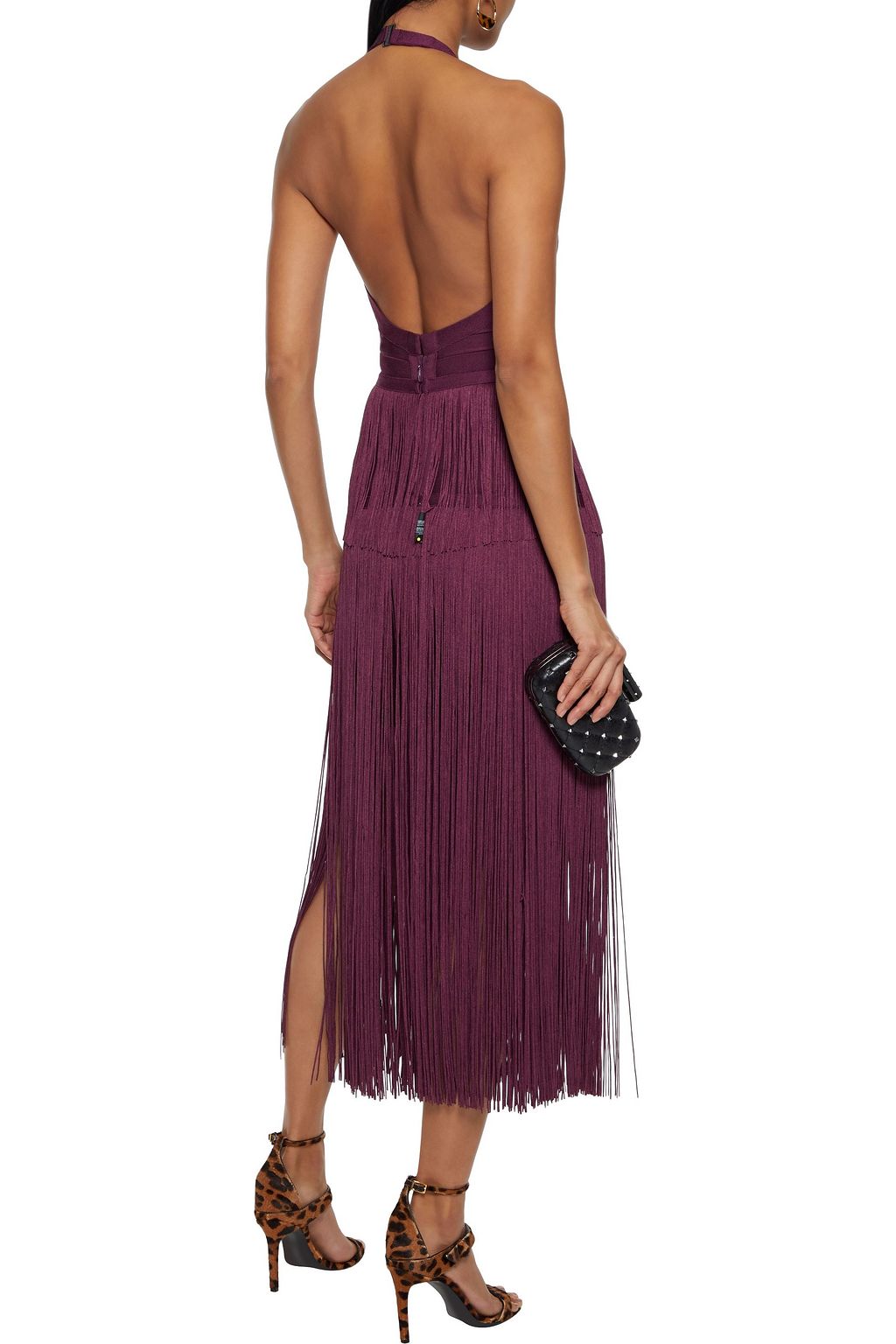 HERVÉ LÉGER Fringed bandage halterneck midi dress
