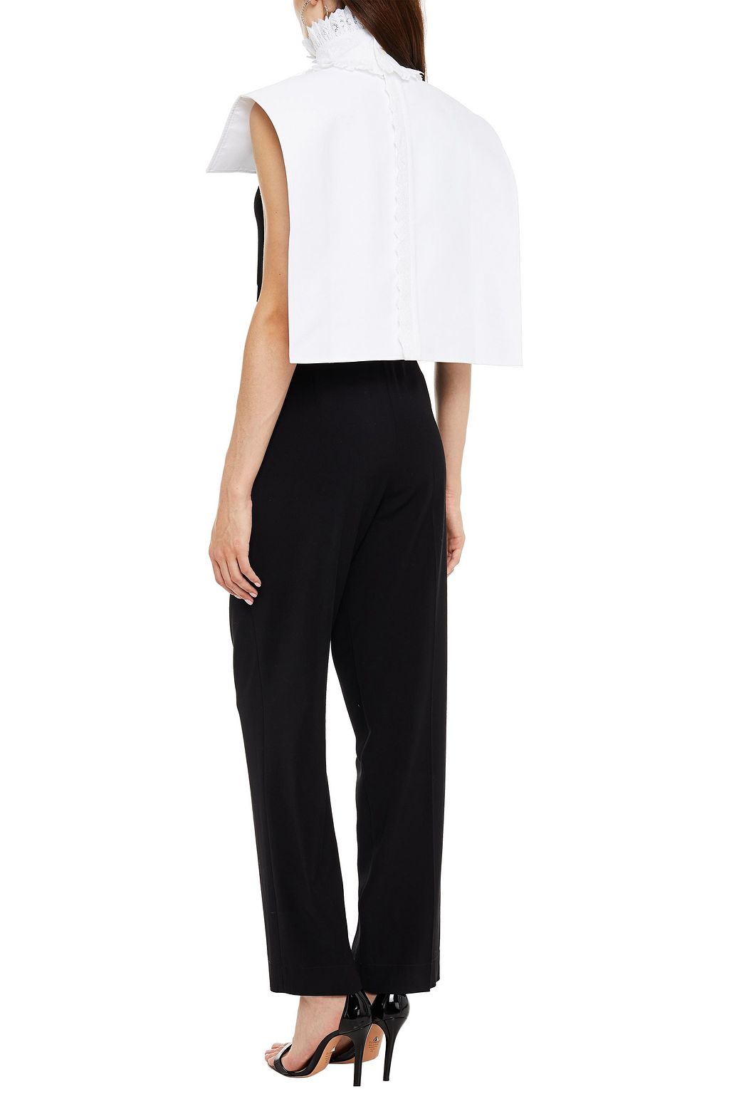 RABANNE Lace-trimmed cotton-piqué turtleneck top