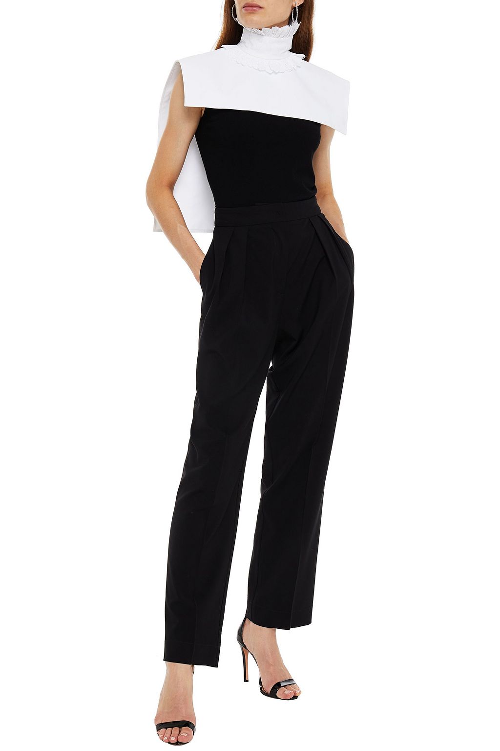 RABANNE Lace-trimmed cotton-piqué turtleneck top