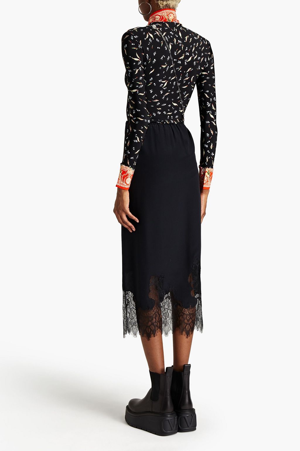 RABANNE Printed satin-jersey turtleneck top