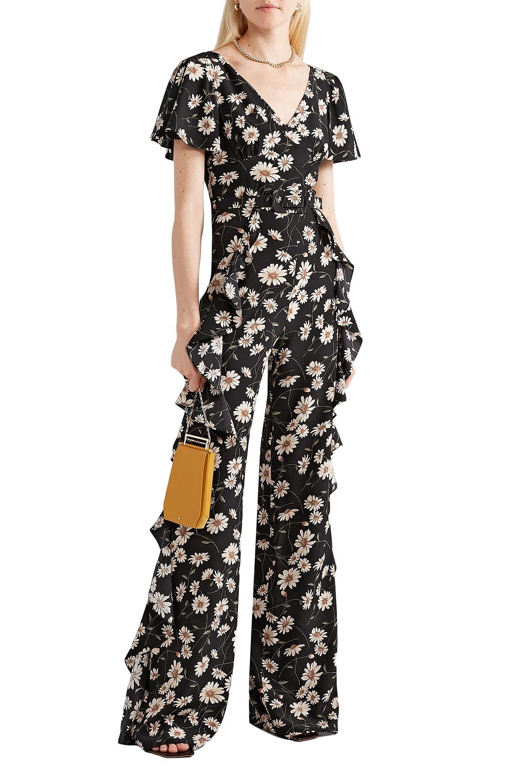 MICHAEL KORS COLLECTION Belted ruffled floral-print silk crepe de chine jumpsuit