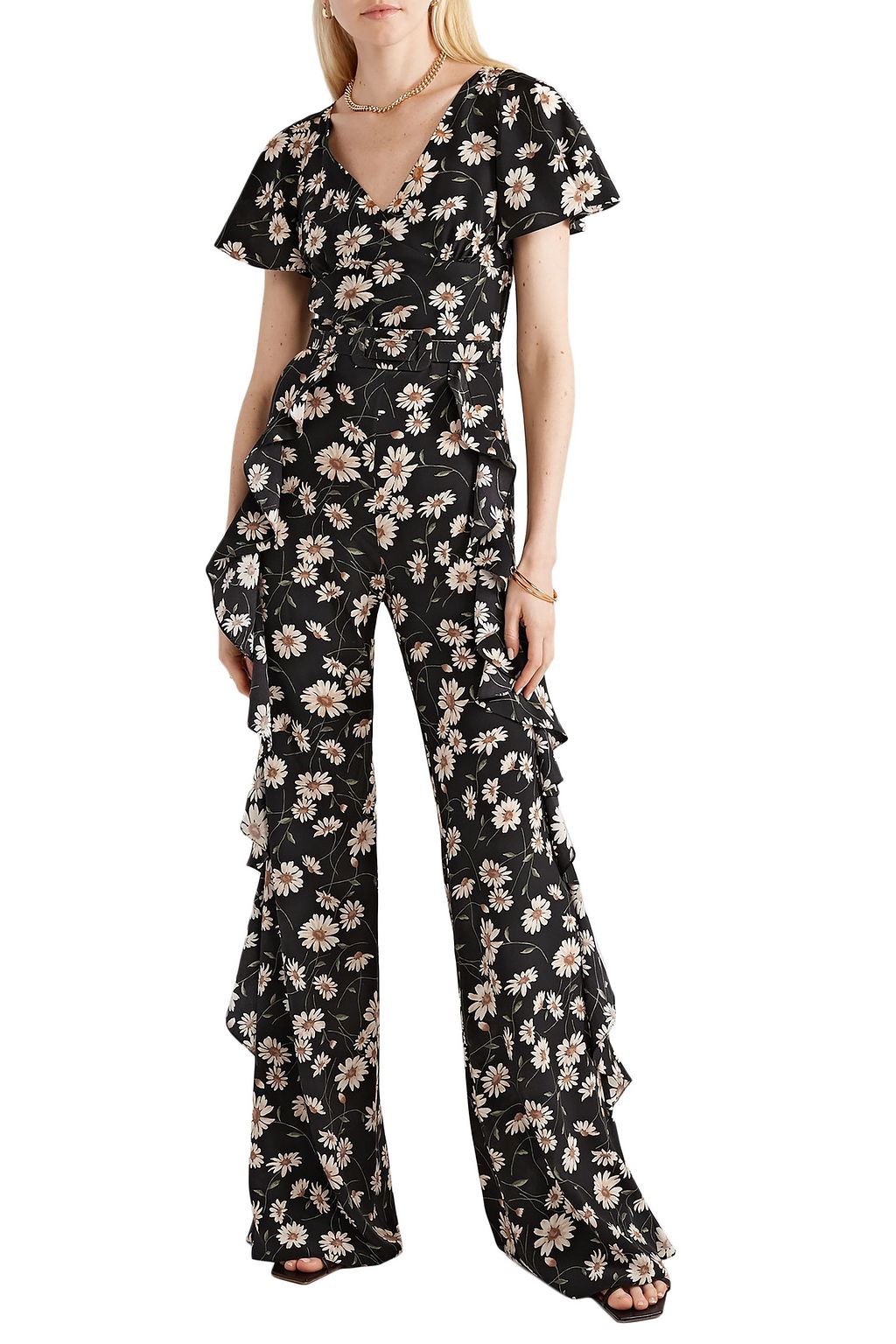 MICHAEL KORS COLLECTION Belted ruffled floral-print silk crepe de chine jumpsuit