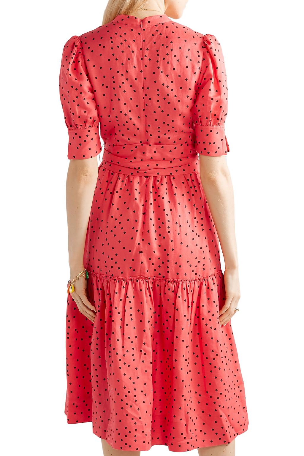 REBECCA VALLANCE Holliday belted polka-dot linen-blend midi dress