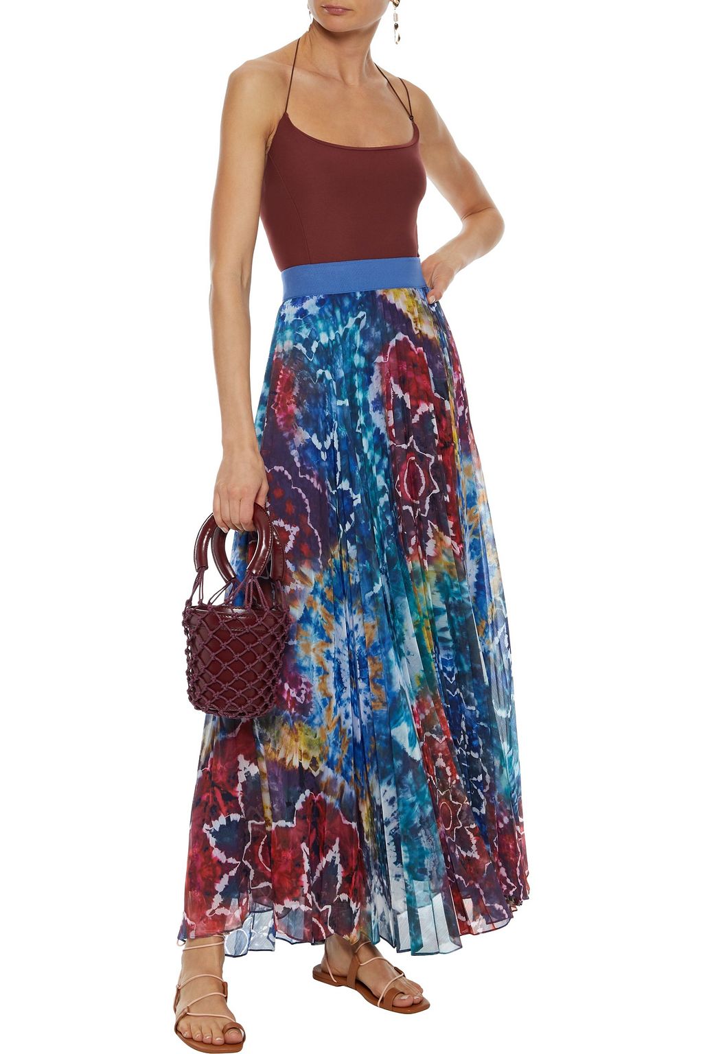 ALICE + OLIVIA Shannon pleated tie-dyed georgette maxi skirt