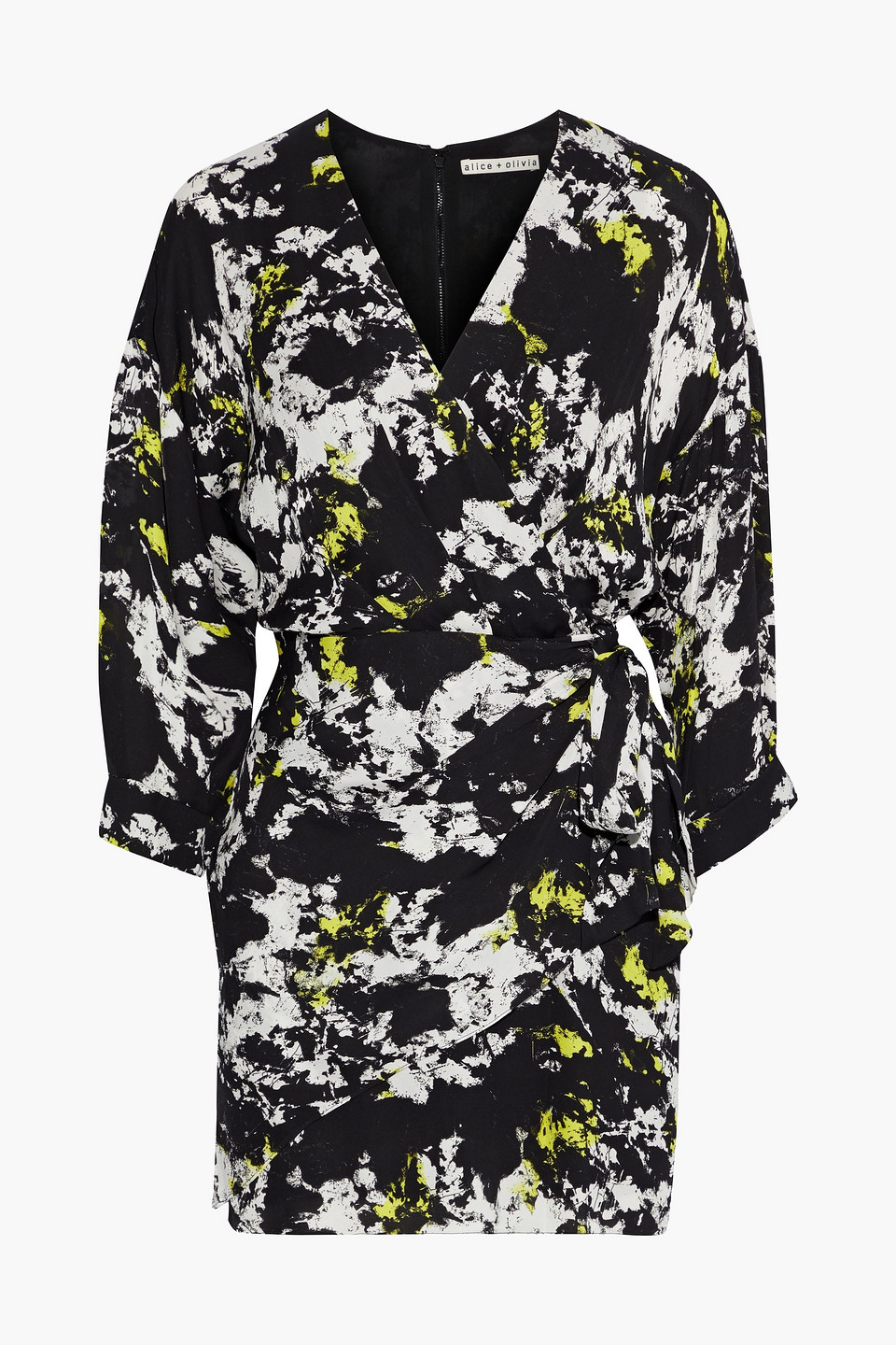 Alice + Olivia Woman Ophelia Wrap-effect Printed Cady Mini Dress Black Size 2
