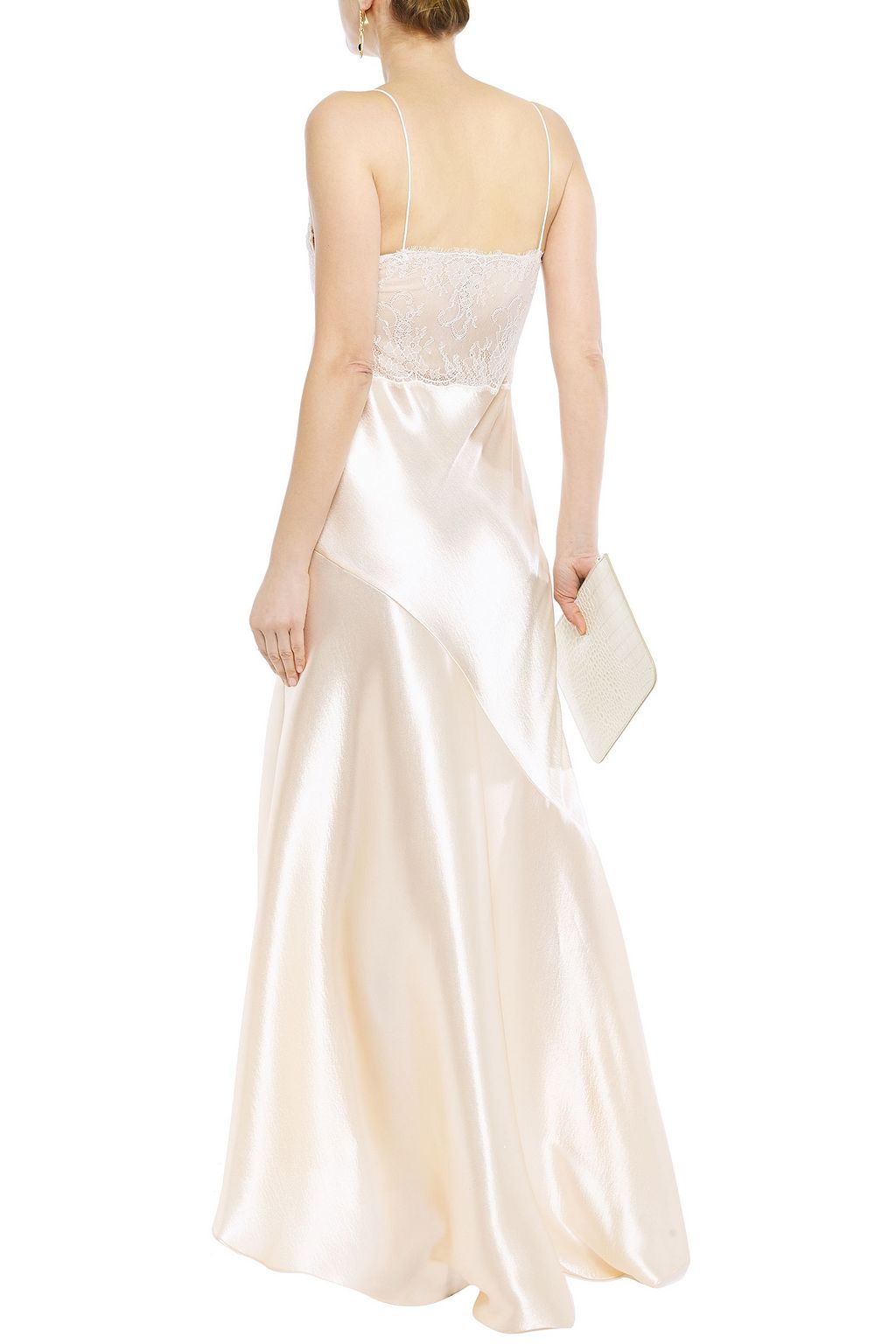 PHILOSOPHY DI LORENZO SERAFINI Chantilly lace-trimmed satin-crepe gown