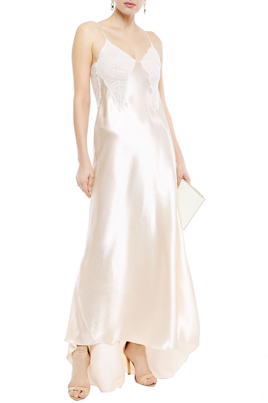 PHILOSOPHY DI LORENZO SERAFINI Chantilly lace-trimmed satin-crepe gown