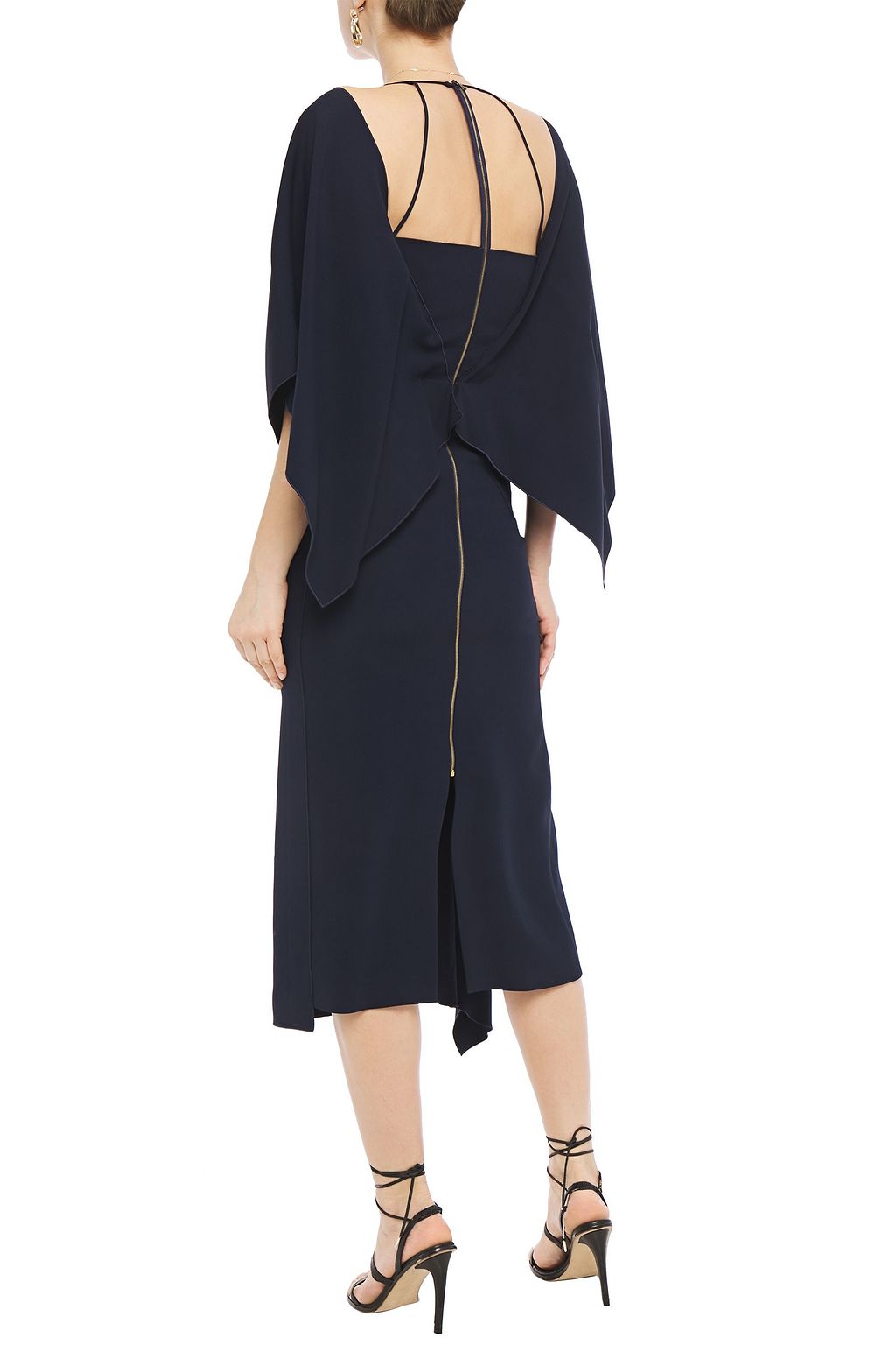 ROLAND MOURET Vincent cold-shoulder draped cady midi dress