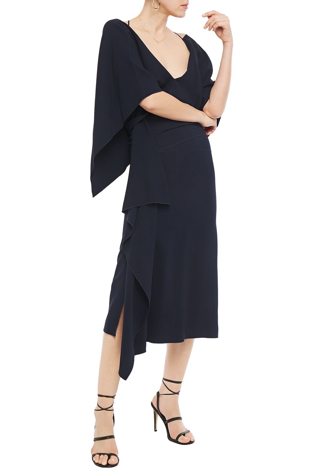 ROLAND MOURET Vincent cold-shoulder draped cady midi dress
