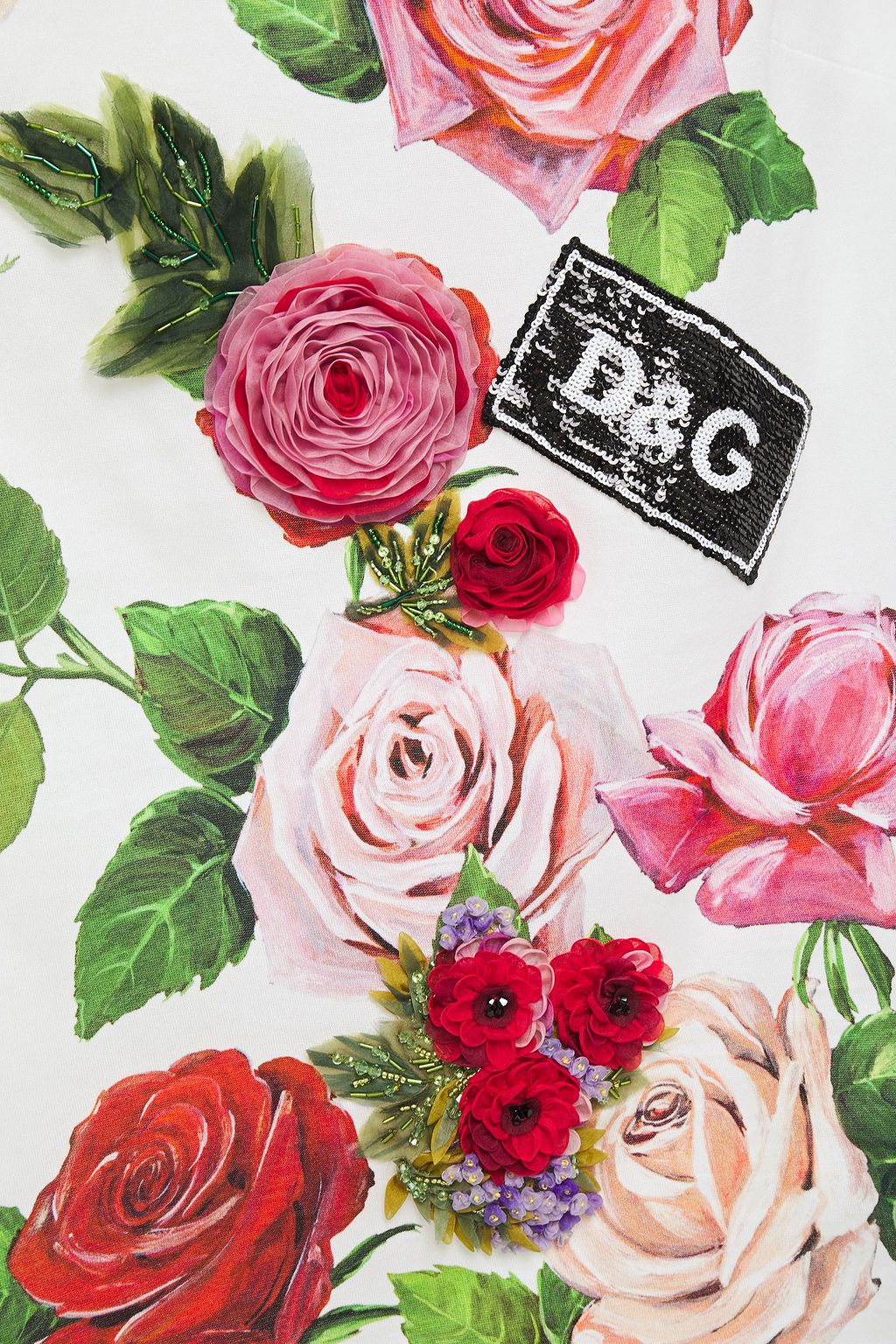 DOLCE&GABBANA تيشيرت من الجيرسي القطني المزين والمطبع بالورود