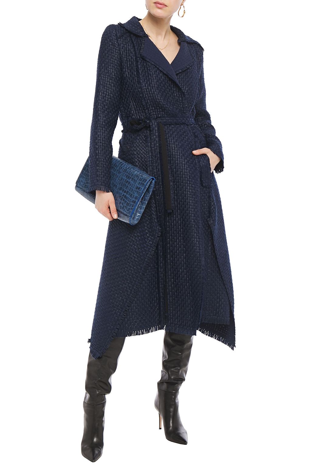 ROLAND MOURET Frayed basketweave wool-blend coat