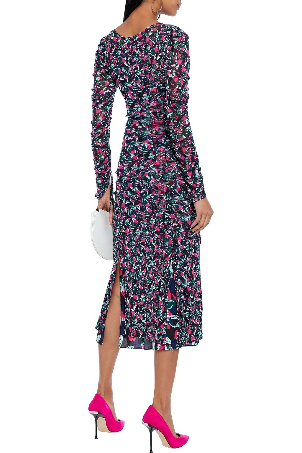 DIANE VON FURSTENBERG Corinne ruched printed stretch-mesh midi dress