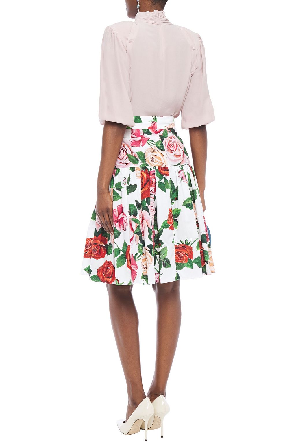 DOLCE&GABBANA Gathered floral-print cotton-poplin skirt