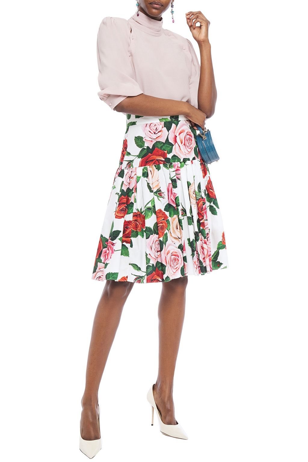 DOLCE&GABBANA Gathered floral-print cotton-poplin skirt