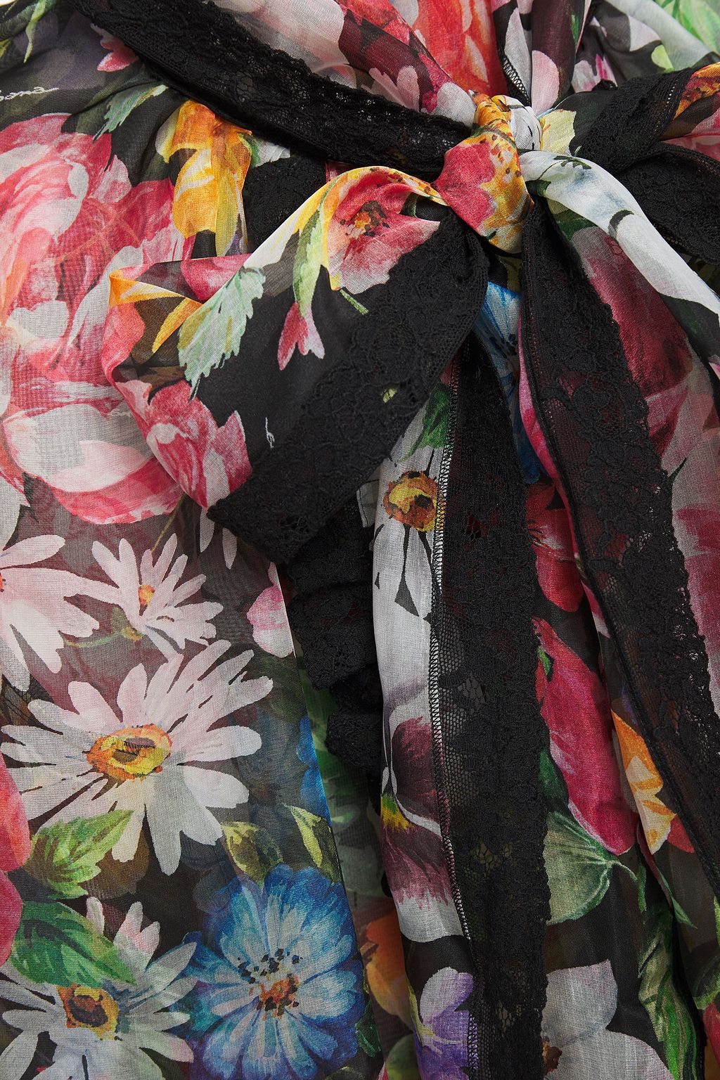DOLCE & GABBANA リボンタイ レーストリム フローラルプリントシルク混オーガンザ ブラウス