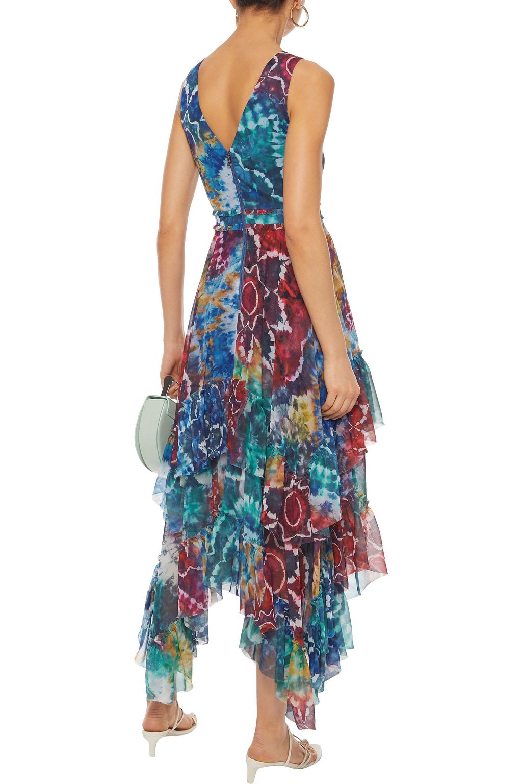 ALICE + OLIVIA Ilia asymmetric ruffled tie-dyed georgette midi dress