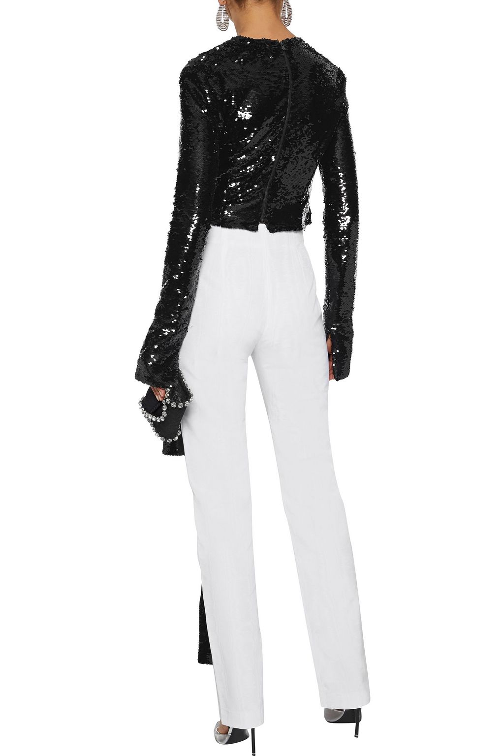 16ARLINGTON Cropped tie-front sequined tulle top