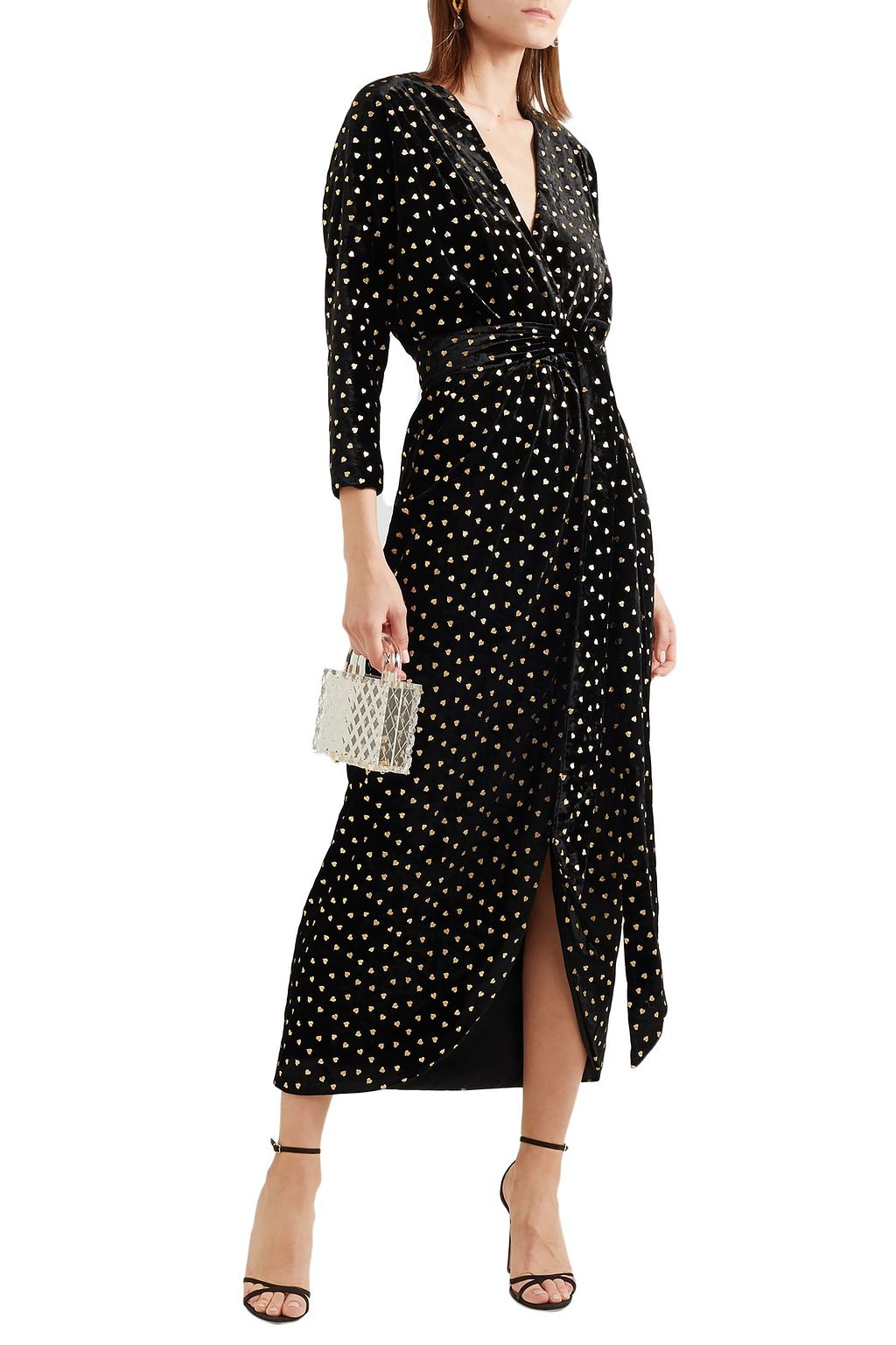 MONIQUE LHUILLIER Wrap-effect velvet-jacquard gown
