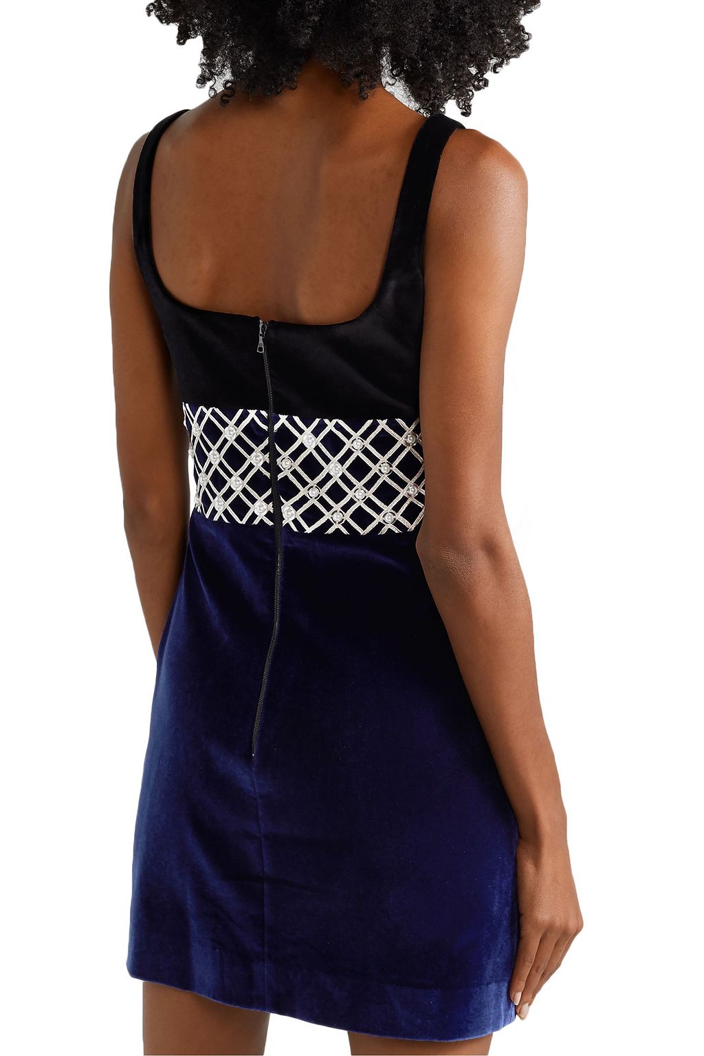 DAVID KOMA Embellished embroidered cotton-blend velvet mini dress