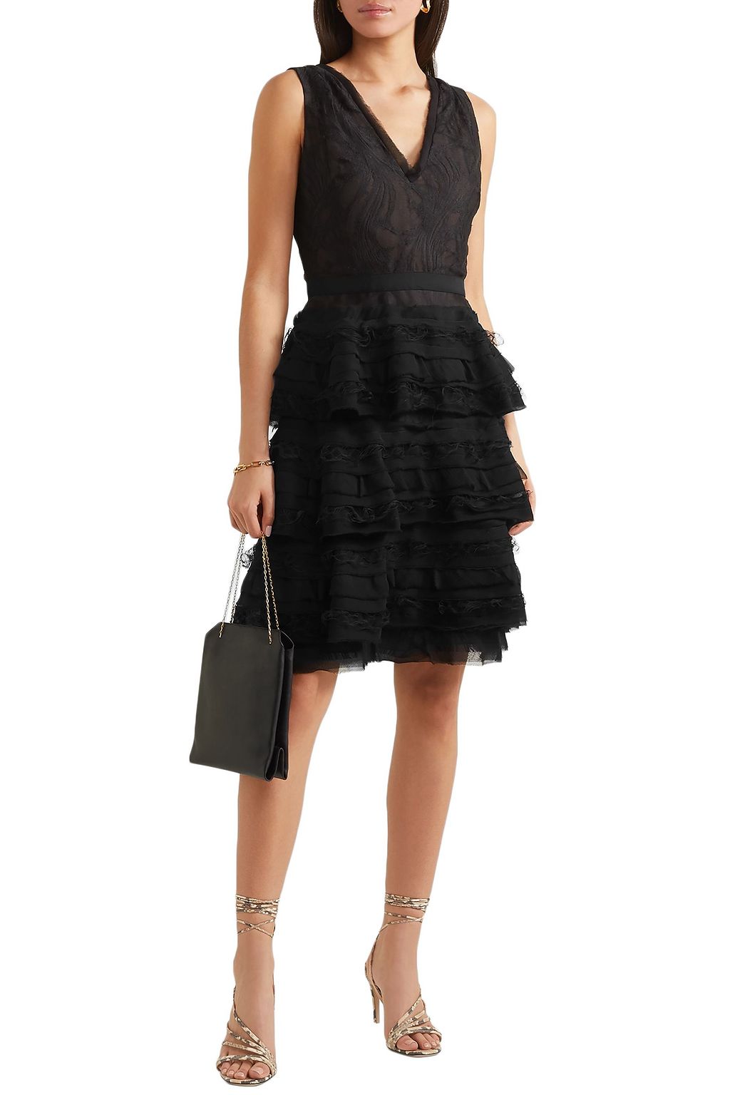 JASON WU COLLECTION Tiered cotton-blend lace and chiffon mini dress