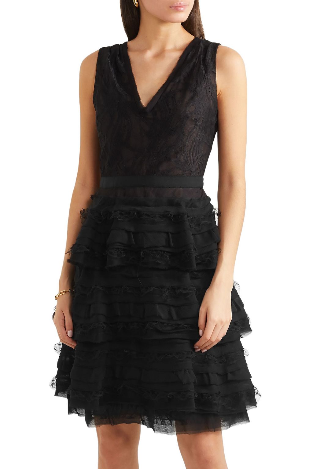 JASON WU COLLECTION Tiered cotton-blend lace and chiffon mini dress