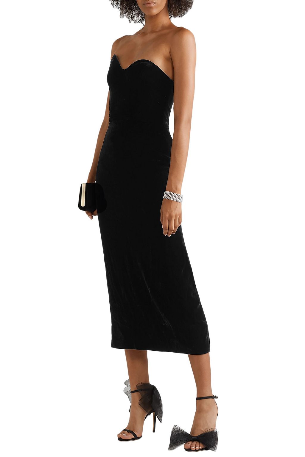 MONIQUE LHUILLIER Strapless velvet midi dress