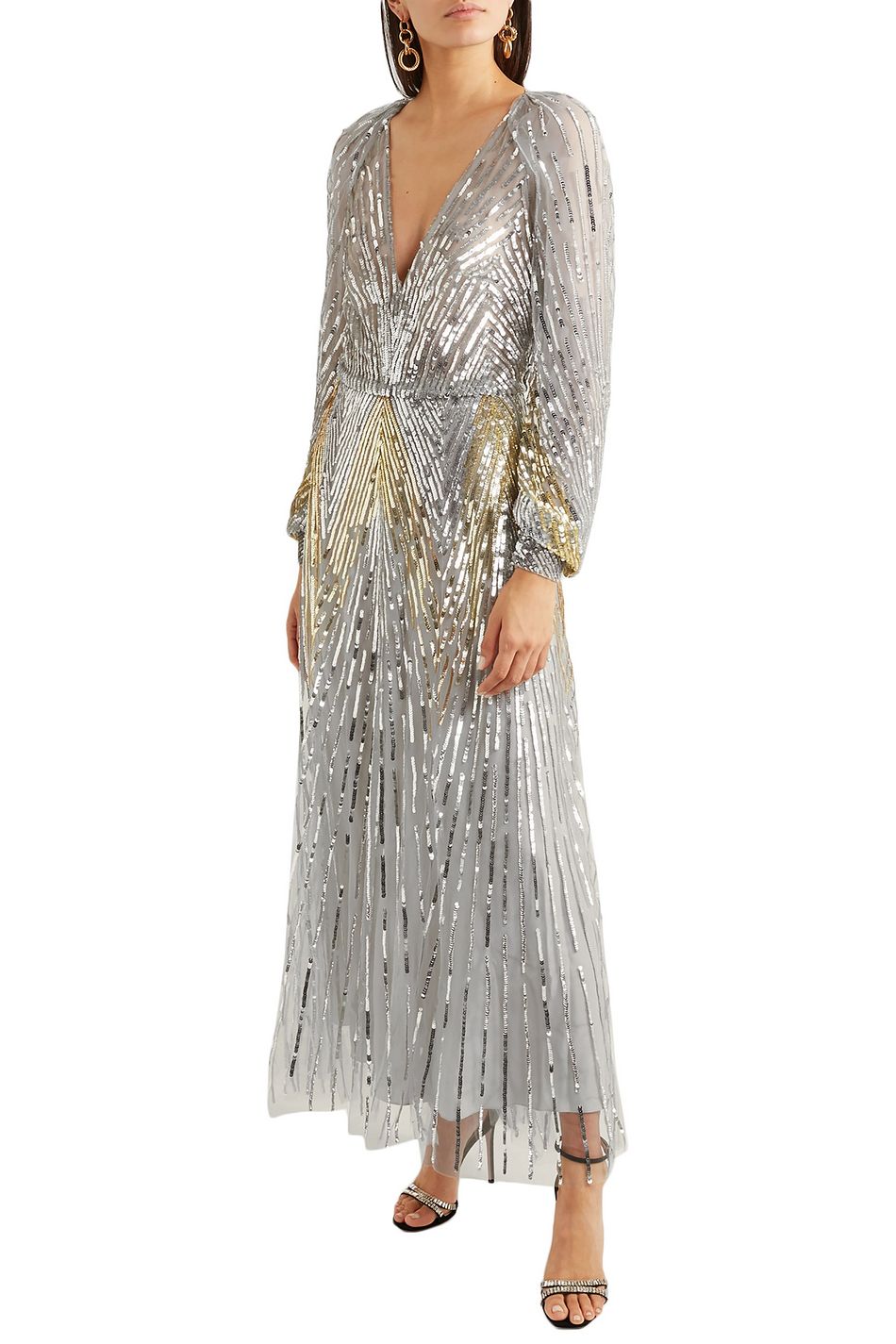 monique lhuillier silver dress