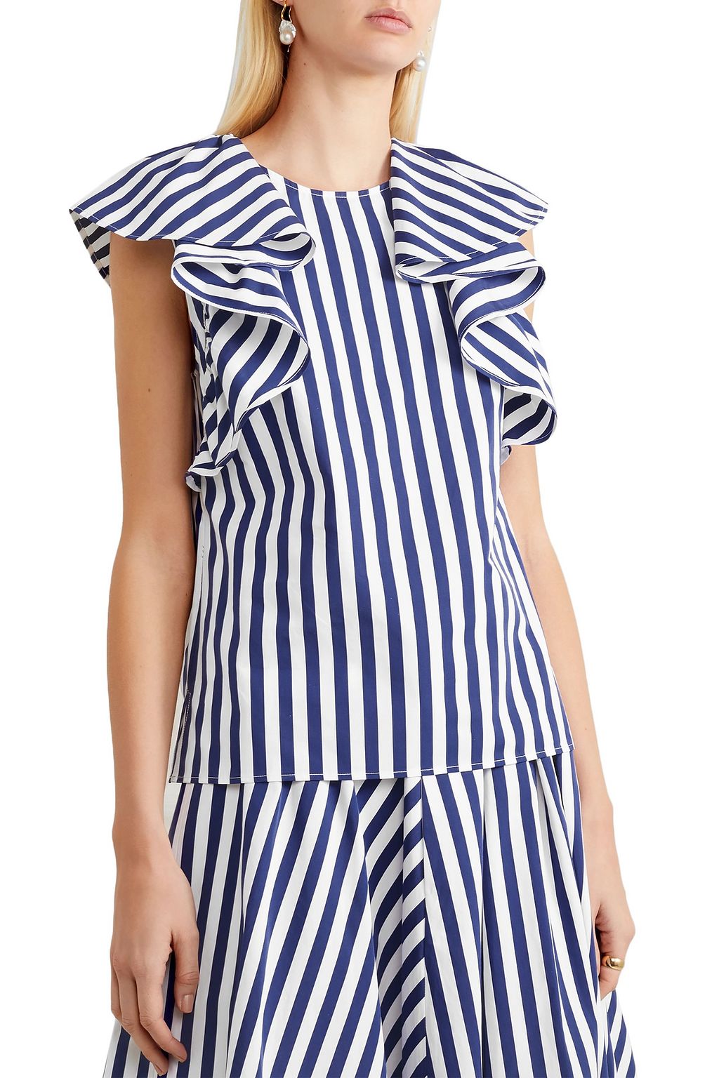 JASON WU COLLECTION Ruffled striped cotton-poplin top