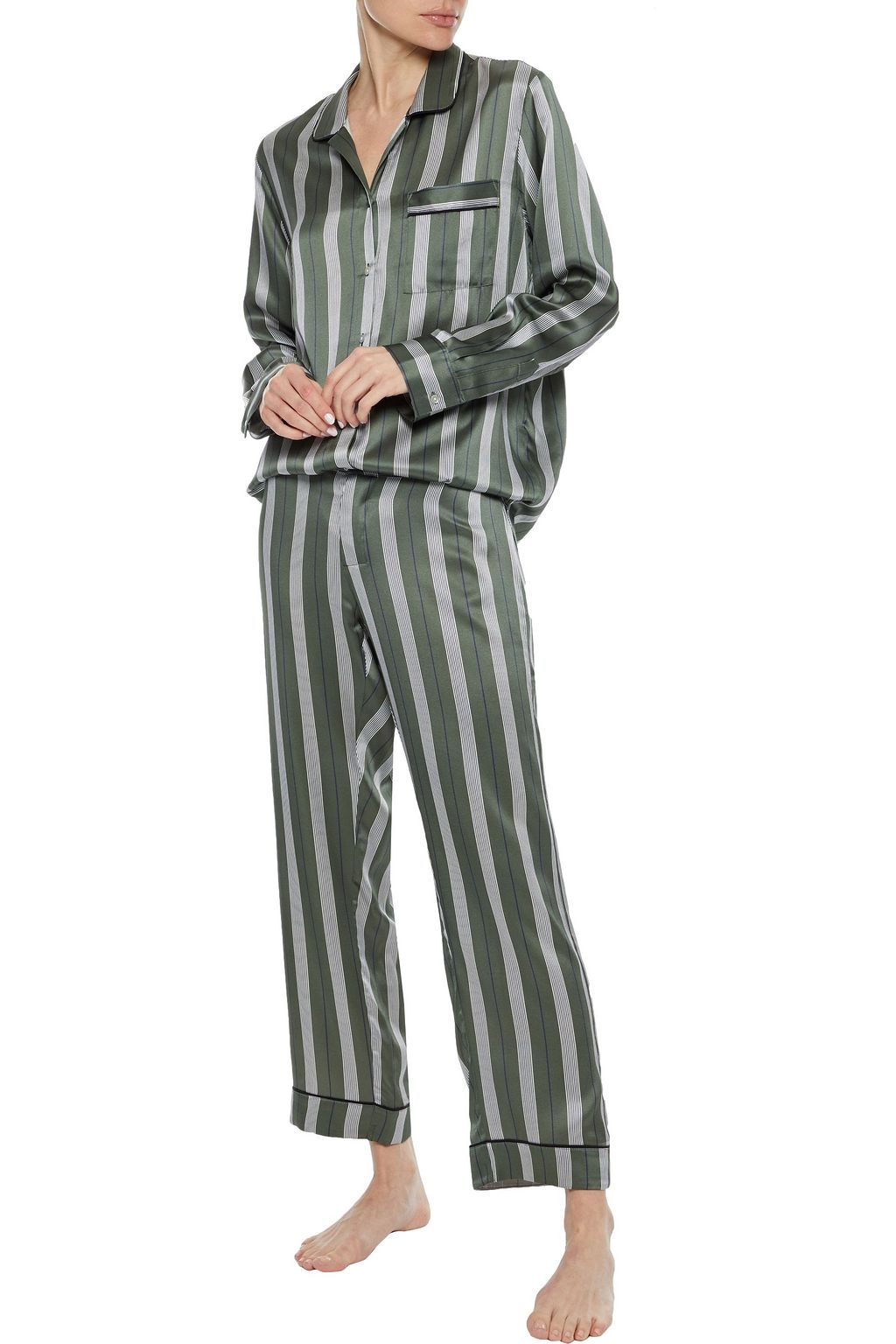 ASCENO Antibes cropped striped washed-silk pajama pants