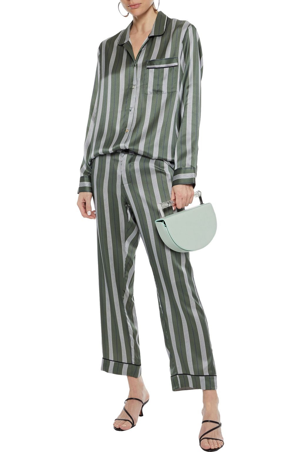 ASCENO Antibes cropped striped washed-silk pajama pants