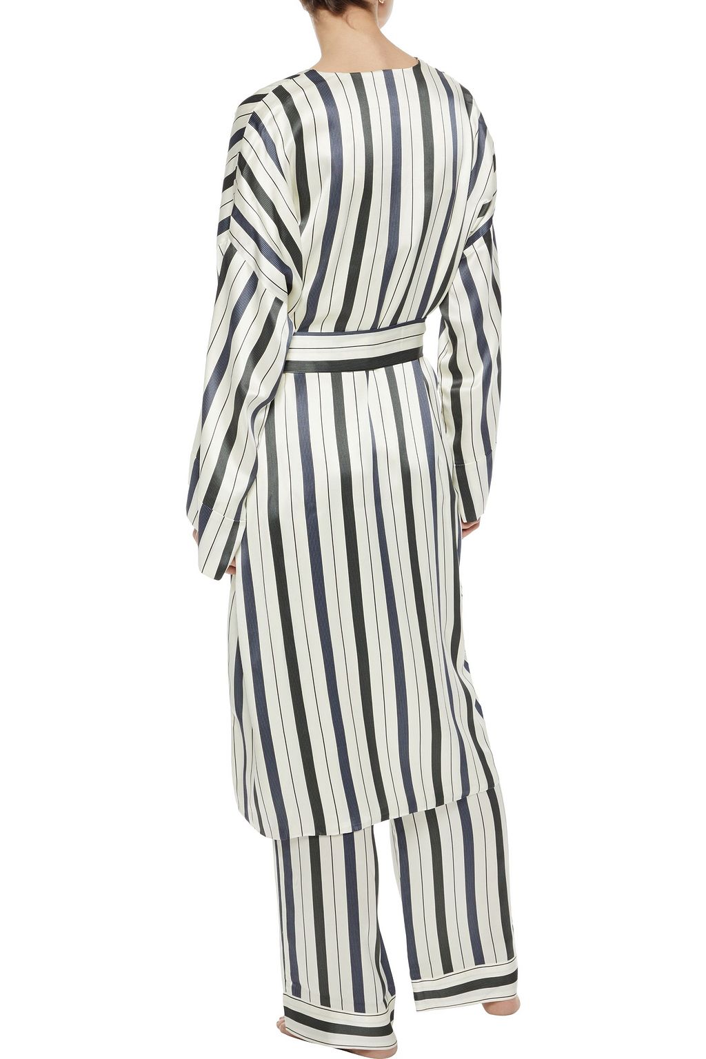 ASCENO Striped silk-satin robe