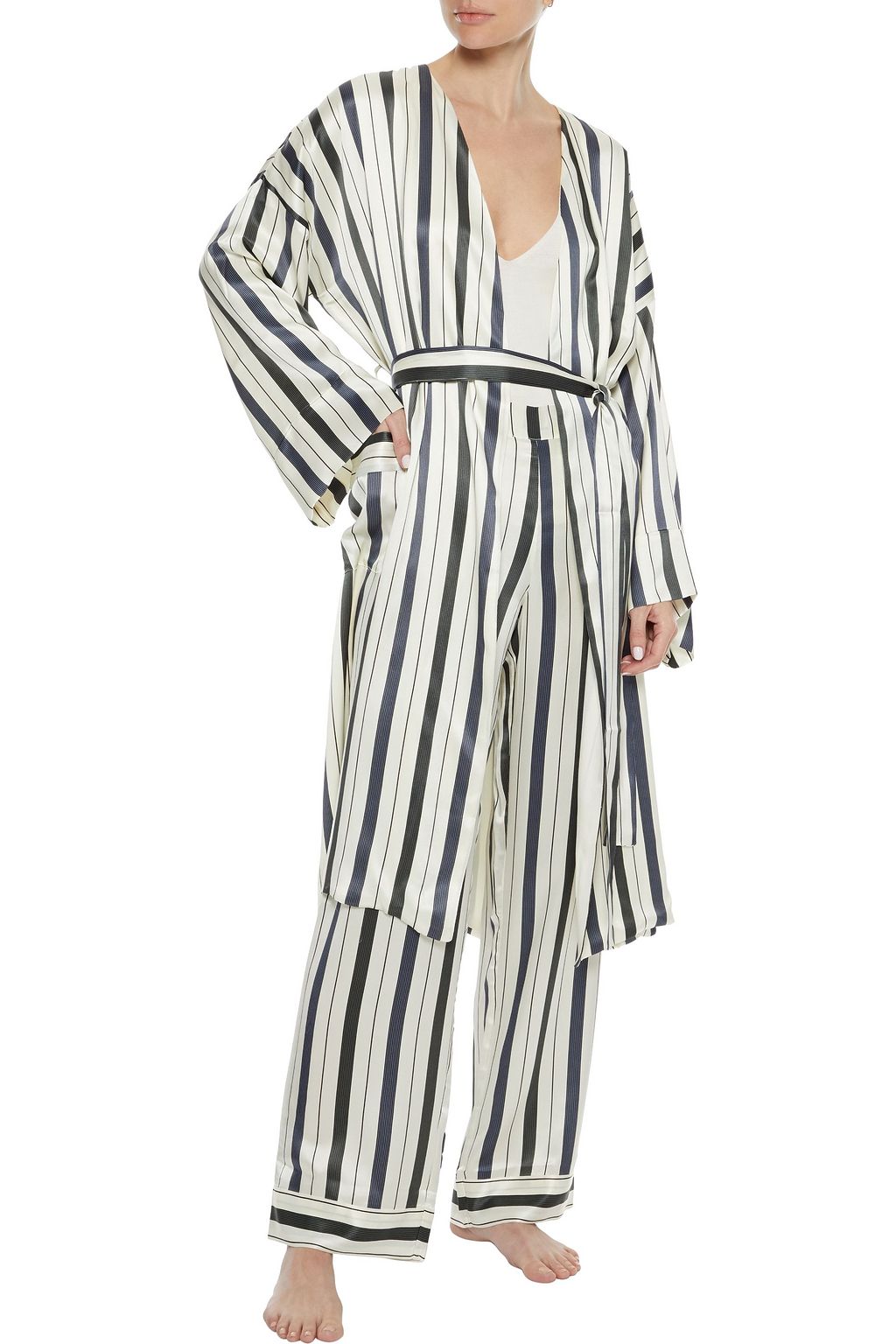 ASCENO Striped silk-satin robe