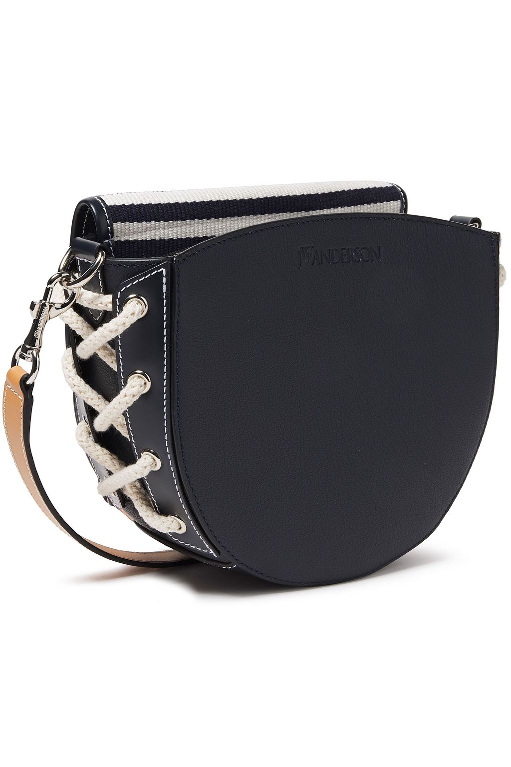 JW ANDERSON Bike small lace-up striped canvas-paneled textured-leather shoulder bag