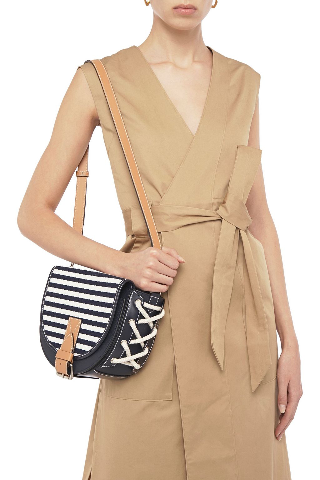 JW ANDERSON Bike small lace-up striped canvas-paneled textured-leather shoulder bag