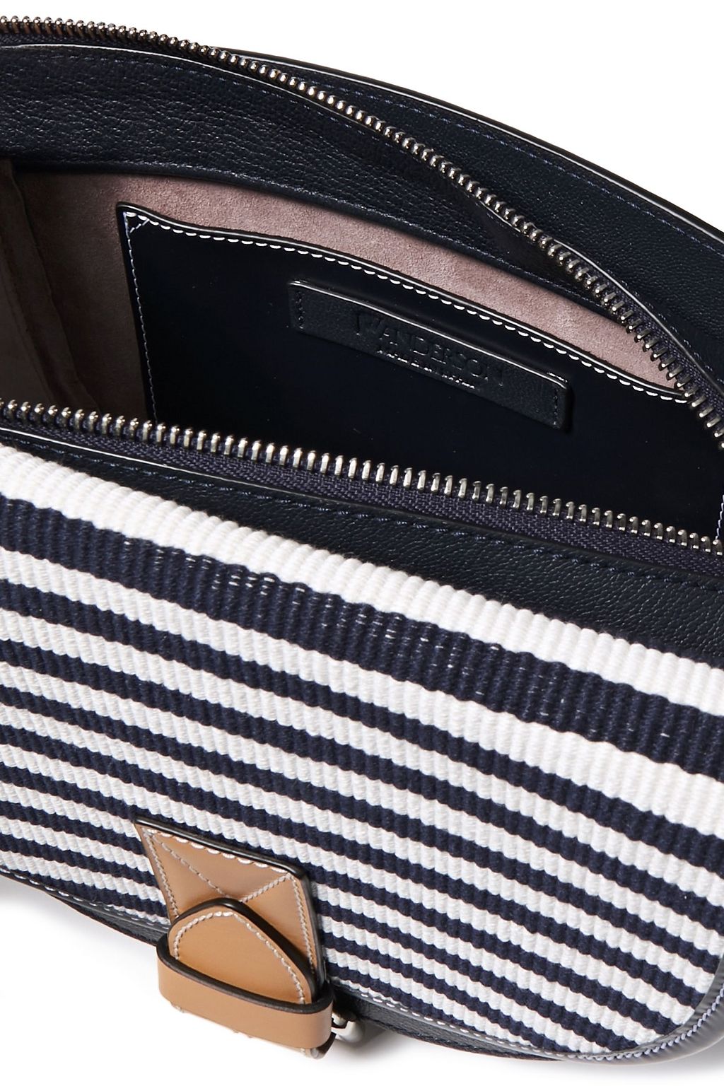 JW ANDERSON Bike small lace-up striped canvas-paneled textured-leather shoulder bag