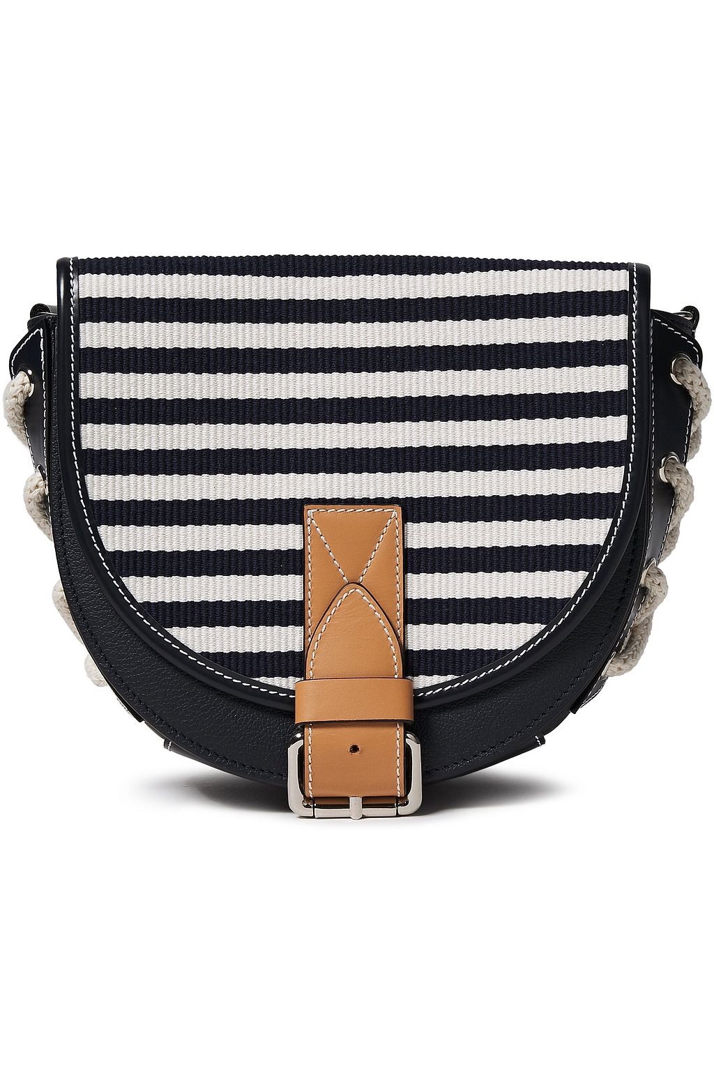 JW ANDERSON Bike small lace-up striped canvas-paneled textured-leather shoulder bag