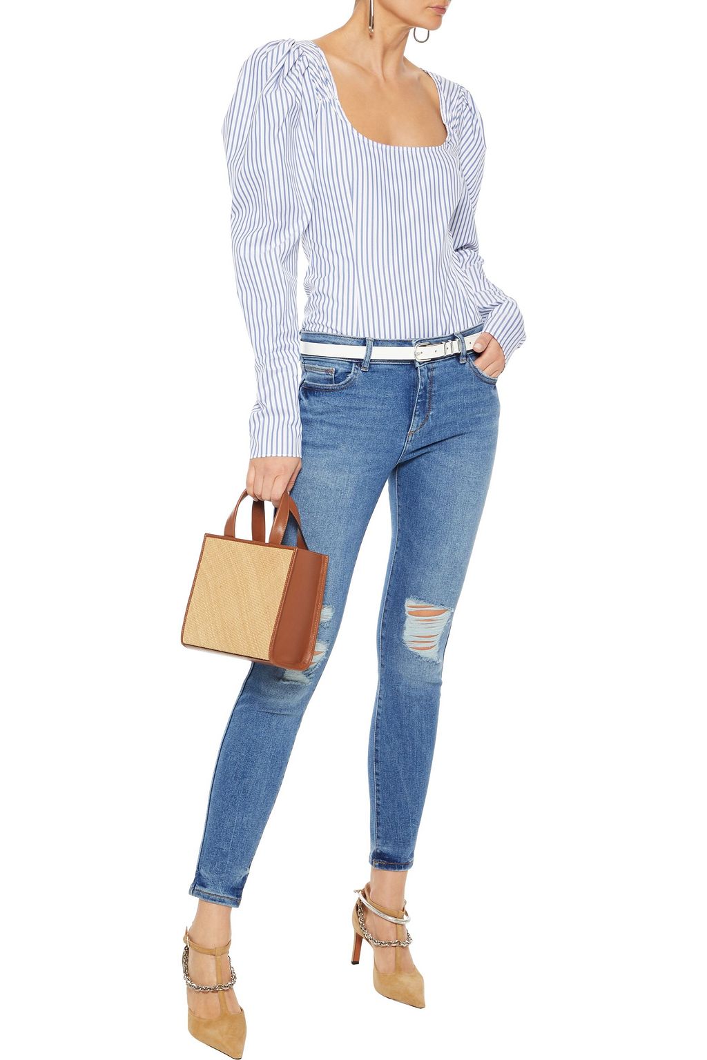 DL1961 Emma distressed low-rise skinny jeans