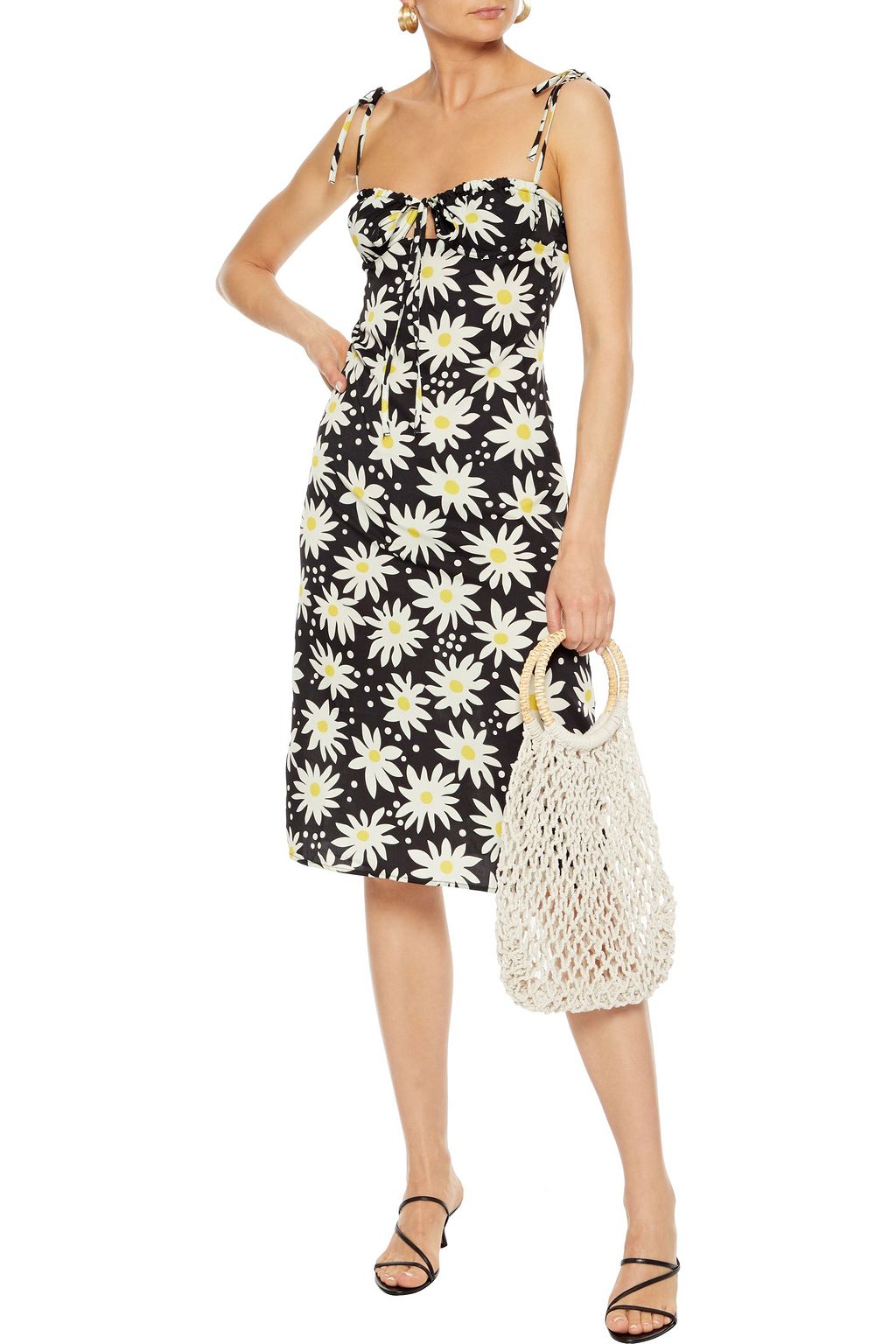 SOLID & STRIPED Lolita bow-detailed floral-print crepe de chine dress